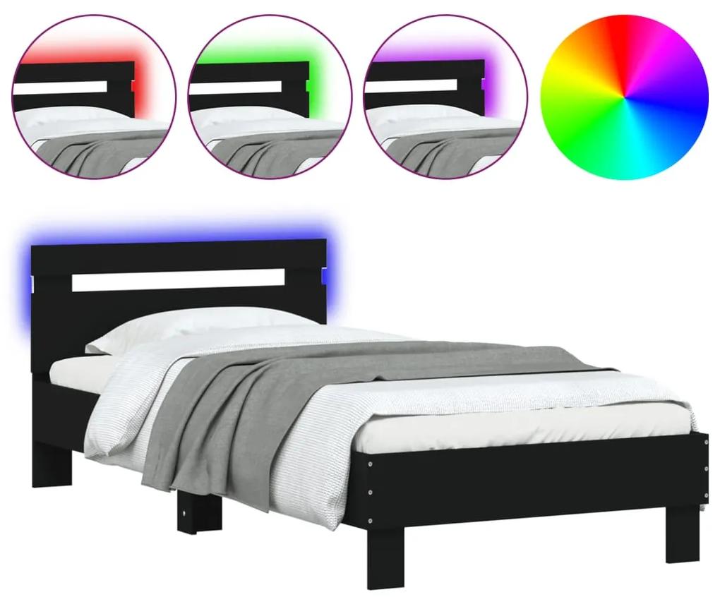 vidaXL Πλαίσιο Κρεβατιού με Κεφαλάρι και LED Μαύρο 90 x 200 εκ.