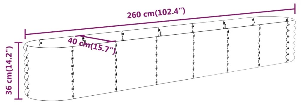 vidaXL Ζαρντινιέρα Πράσινη 260x40x36 εκ Ατσάλι με Ηλεκτρ. Βαφή Πούδρας