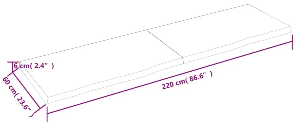 vidaXL Πάγκος Μπάνιου Σκούρο Καφέ 220x60x(2-6) εκ. Επεξεργ. Μασίφ Ξύλο