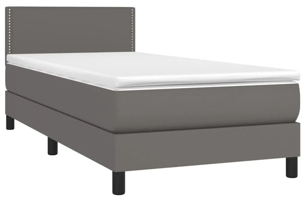 Κρεβάτι Boxspring με Στρώμα &amp; LED Γκρι 90x200 εκ. Συνθ. Δέρμα - Γκρι