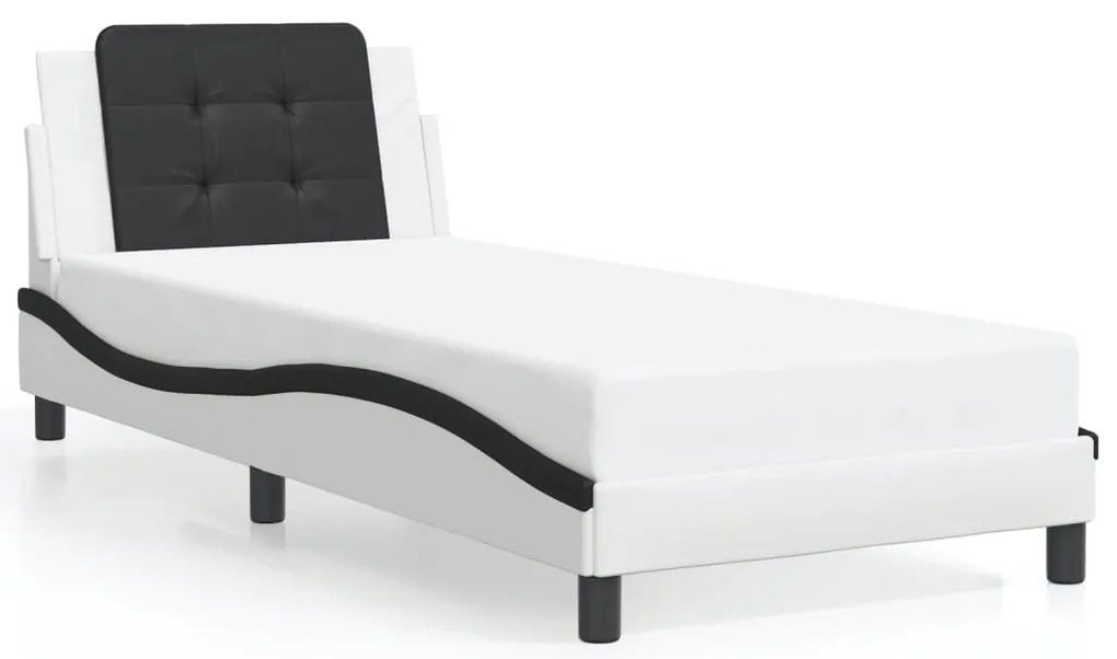 vidaXL Σκελετός Κρεβατιού Χωρίς Στρώμα Zadar Λευκό/Μαύρο 100x200εκ.Συνθ. Δέρμα