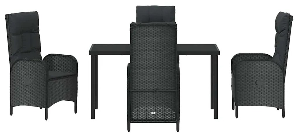vidaXL Σέτ φαγητού για κήπο με μαξιλάρι 5 pcs Μαύρο συνθετικό ρατάν