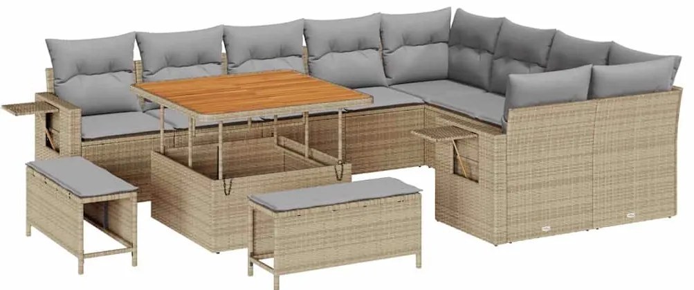 vidaXL Σετ Καναπέ Κήπου 12 pcs Μπεζ συνθετικό ρατάν