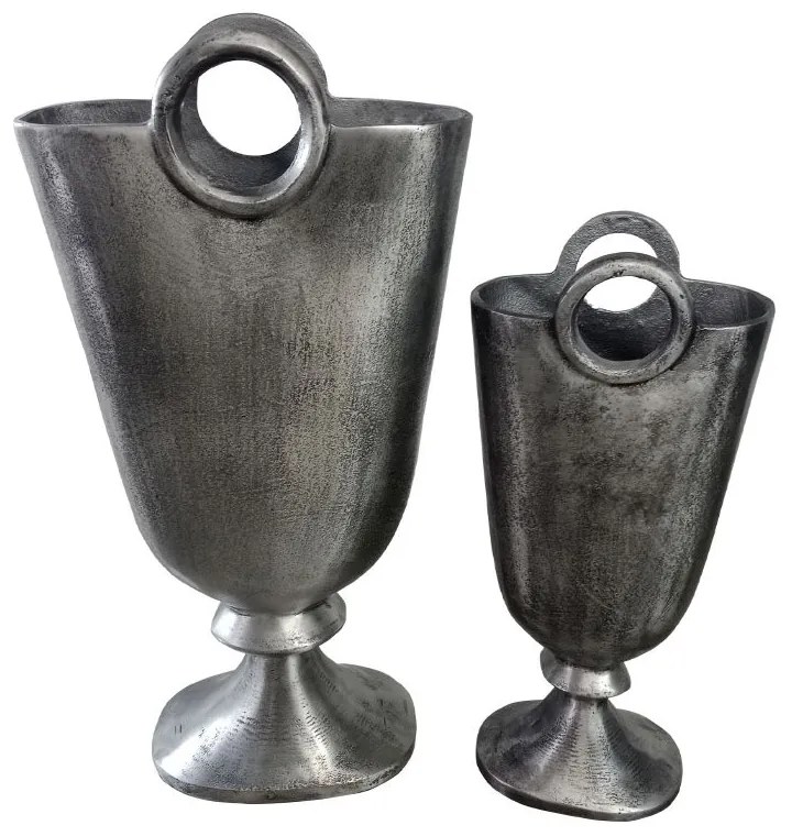 Βάζο Αλουμινίου Rengo 022175 (Σετ 2τμχ) L: 26x10xY50cm, M: 18x10xY40cm Antique Silver Aluminium