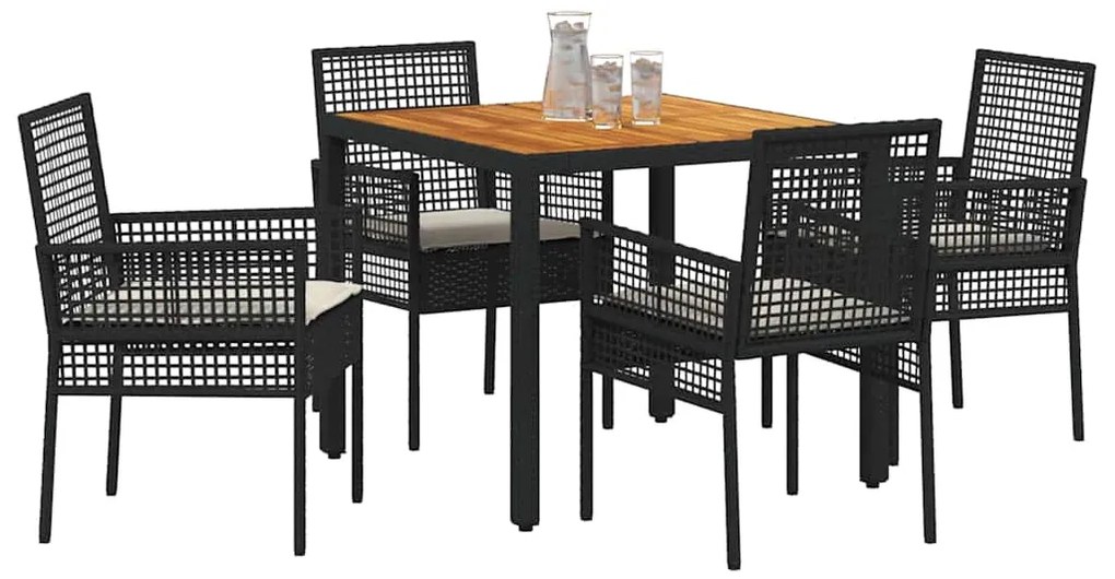 vidaXL Σέτ φαγητού για κήπο 5 pcs Μαύρο Πολυ ράταν