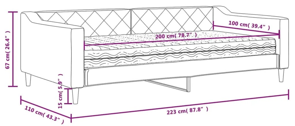 Καναπές Κρεβάτι με Στρώμα Ανοιχτό Γκρι 100 x 200 εκ. Υφασμάτινο - Γκρι