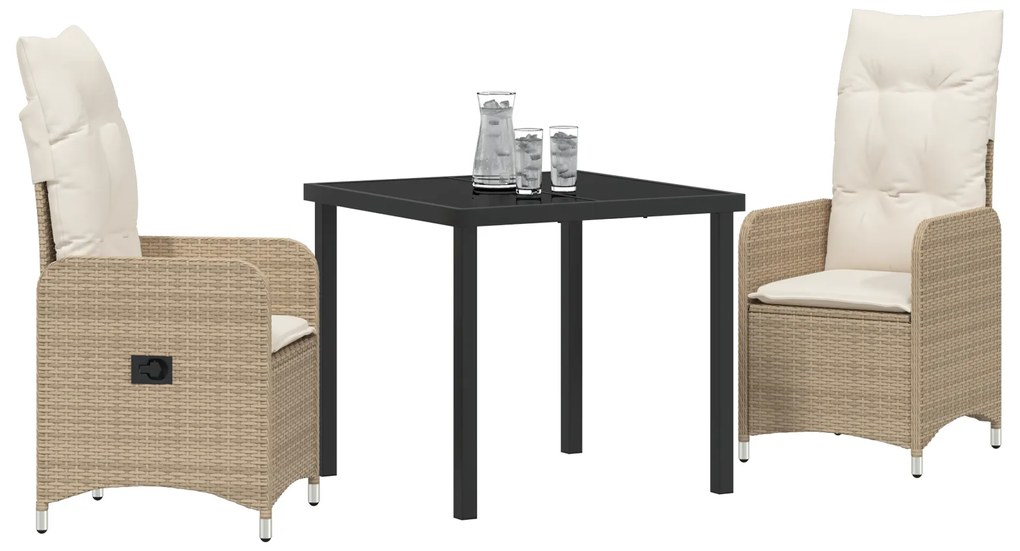 vidaXL 3 σετ τραπεζαρίας κήπου με μαξιλάρια μπεζ Poly Rattan