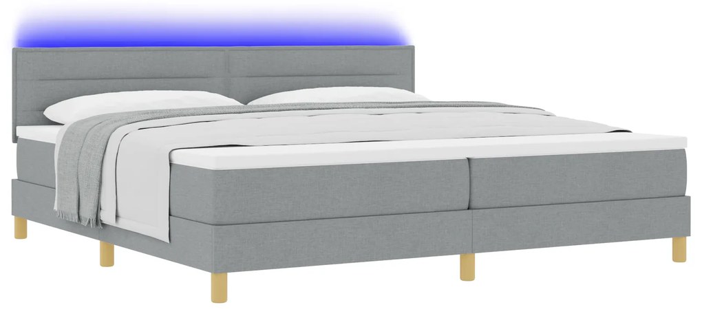 vidaXL Κρεβάτι Κουτιού με Στρώμα & LED Φως Γκρι 200x200 εκ. Ύφασμα