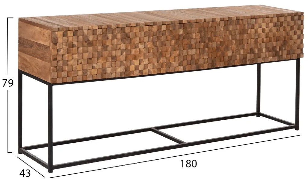 ΚΟΝΣΟΛΑ ΜΕ ΣΥΡΤΑΡΙΑ JORDI HM9801 ΞΥΛΟ TEAK ΦΥΣΙΚΟ-ΜΑΥΡΗ ΜΕΤΑΛΛΙΚΗ ΒΑΣΗ 180x43x79Υεκ.