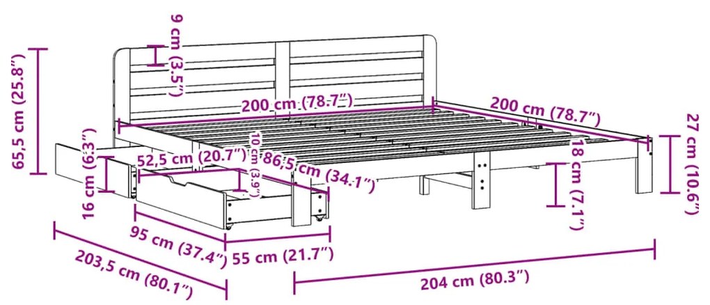 Σκελετός Κρεβ. Χωρίς Στρώμα Καφέ Κεριού 200x200 εκ Μασίφ Πεύκο - Καφέ