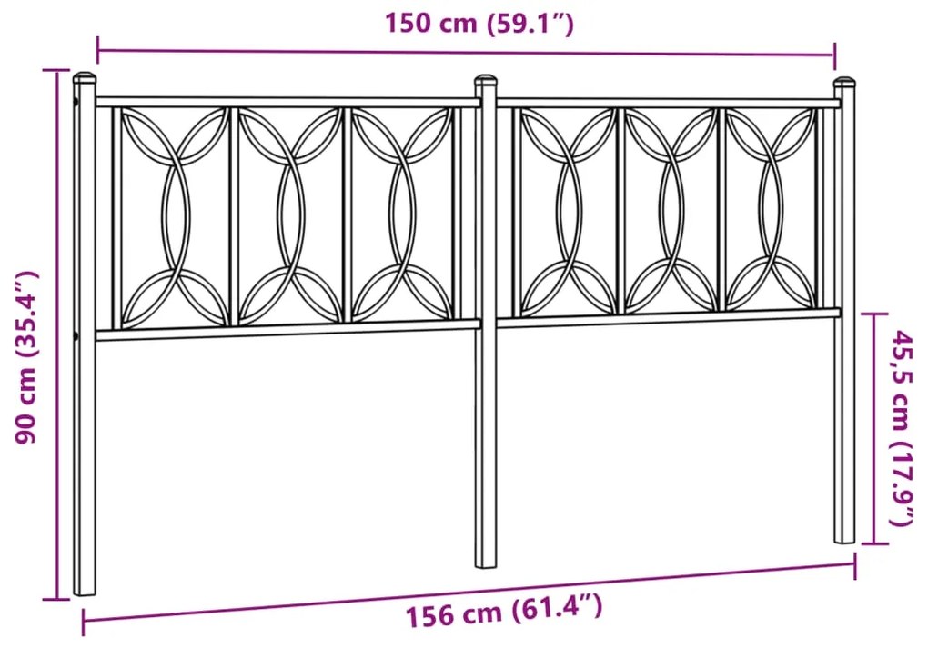 vidaXL Κεφαλάρι Μαύρο 150 εκ. Μεταλλικό