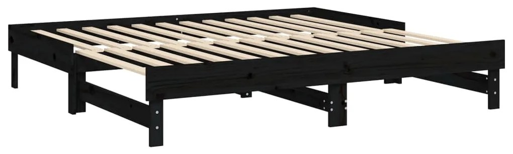 vidaXL Καναπές Κρεβάτι Συρόμενος Μαύρος 2x(90x190) εκ. από Μασίφ Πεύκο