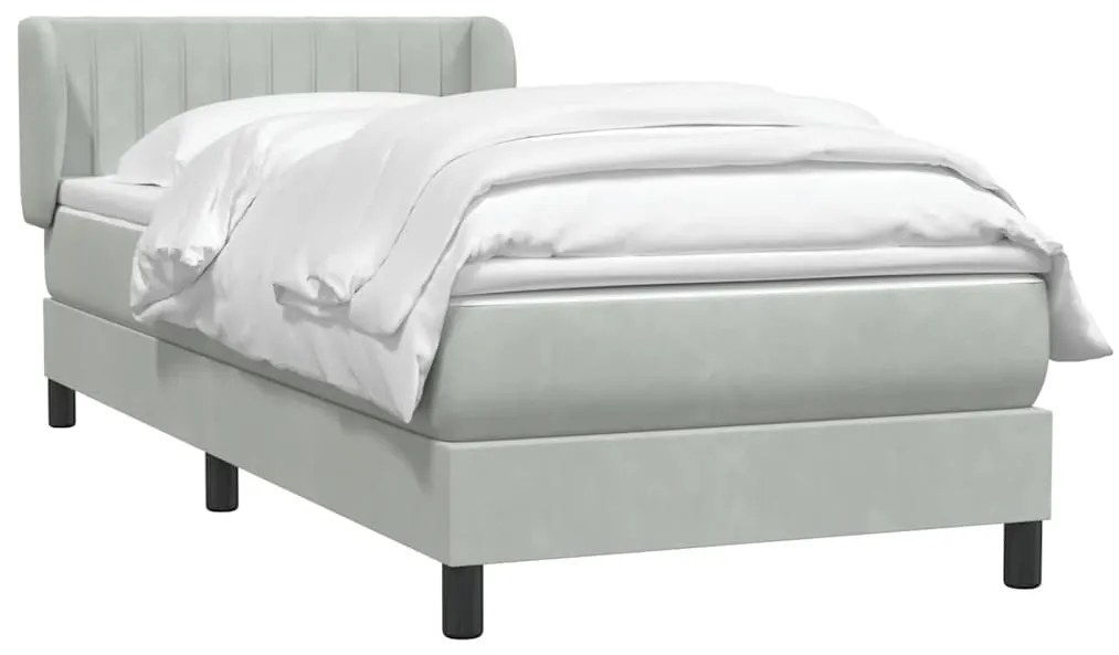 vidaXL Κρεβάτι Boxspring με Στρώμα Ανοιχτό Γκρι 100x210 εκ. Βελούδινο