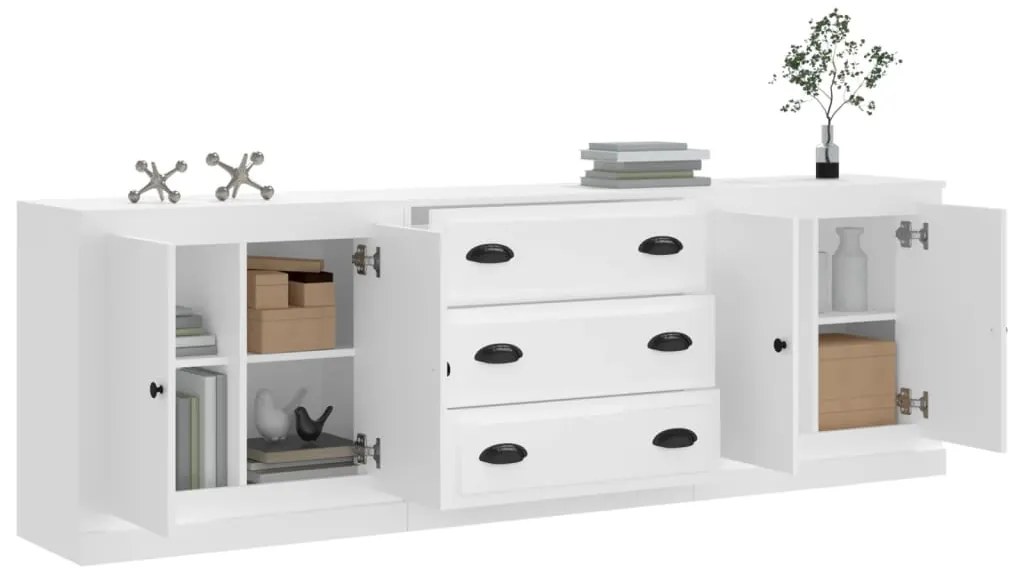 vidaXL Ντουλάπι 3 τεμ. Λευκό Επεξεργασμένο Ξύλο