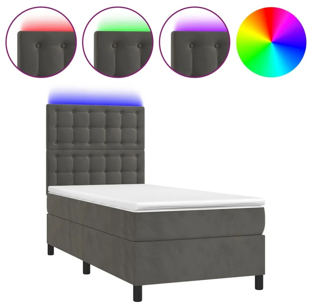 ΚΡΕΒΑΤΙ BOXSPRING ΜΕ ΣΤΡΩΜΑ &amp; LED ΣΚ. ΓΚΡΙ 90X200 ΕΚ. ΒΕΛΟΥΔΙΝΟ 3136342