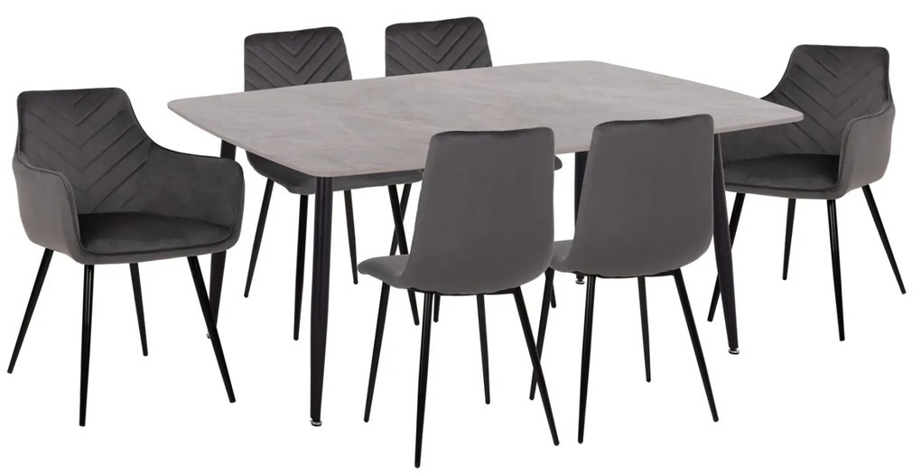 Σετ Τραπεζαρίας RAVEN C21070.03 7τεμ. Κεραμική Επιφάνεια - 4 Καρέκλες &amp; 2 Πολυθρόνες Γκρί 160x80x74 εκ.