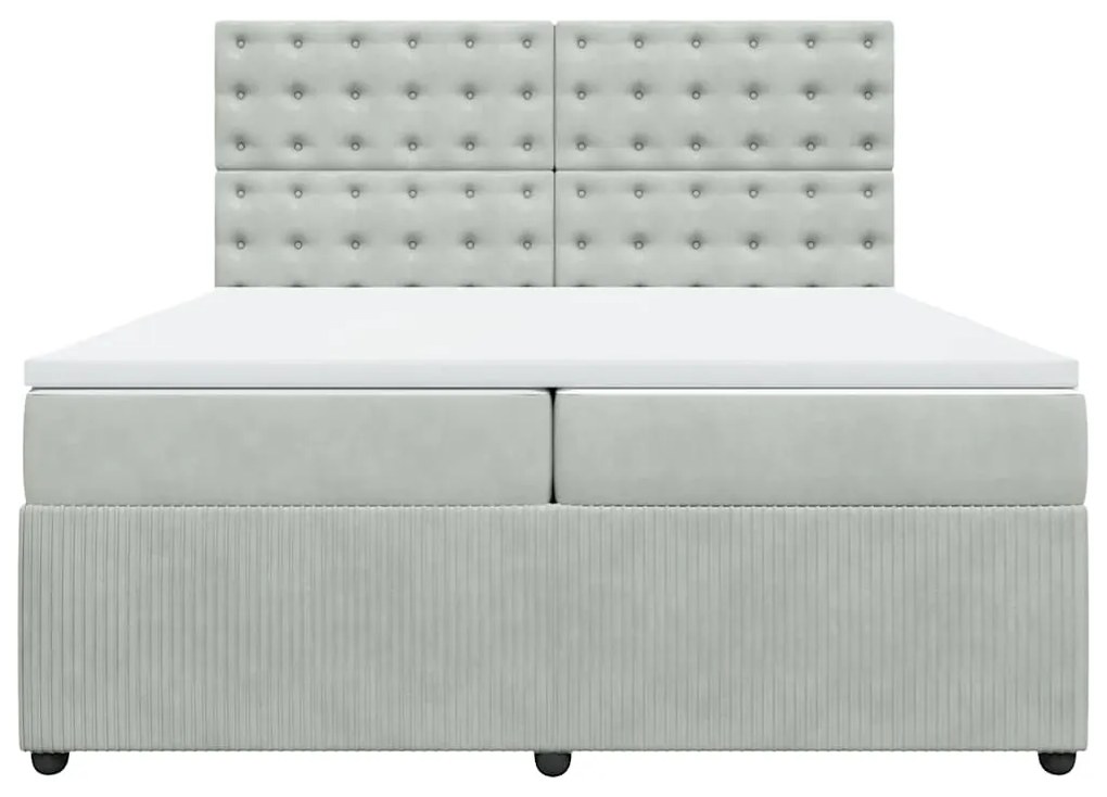 vidaXL Κρεβάτι Boxspring με Στρώμα Ανοιχτό Γκρι 200x200 εκ. Βελούδινο