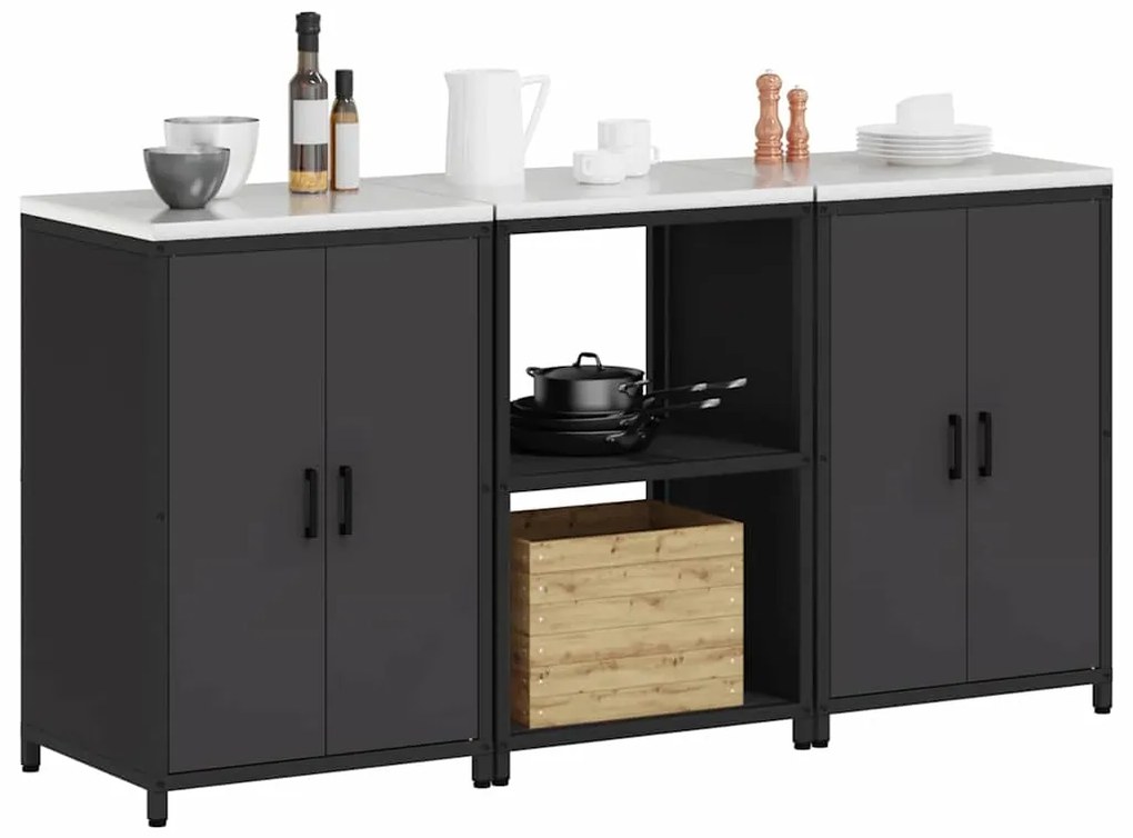 vidaXL Σετ Αποθήκευσης Κουζίνας 3 pcs Μαύρο Ψυχρής έλασης χάλυβας
