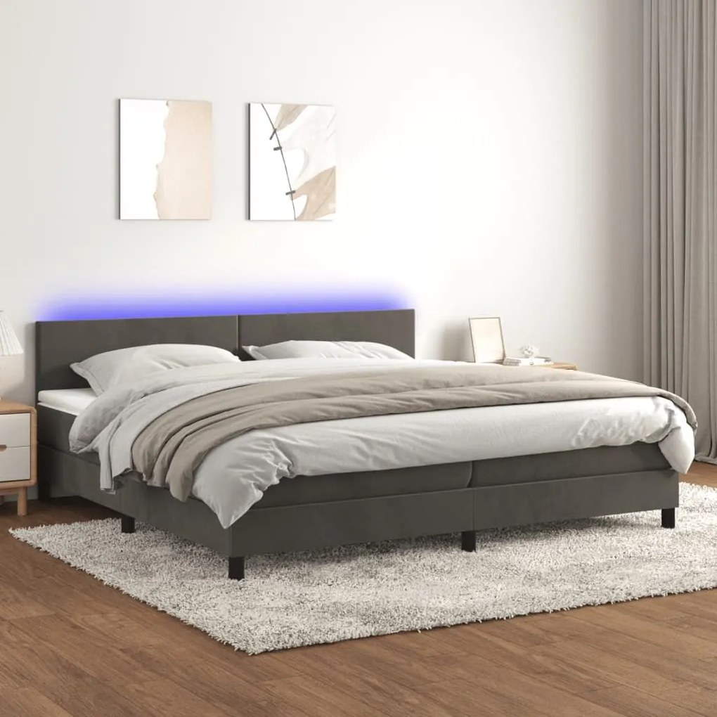 ΚΡΕΒΑΤΙ BOXSPRING ΜΕ ΣΤΡΩΜΑ &amp; LED ΣΚ. ΓΚΡΙ 200X200ΕΚ. ΒΕΛΟΥΔΙΝΟ 3134304