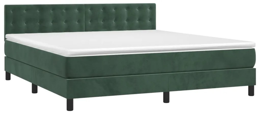 vidaXL Κρεβάτι Boxspring με Στρώμα Σκούρο Πράσινο 180x200εκ. Βελούδινο