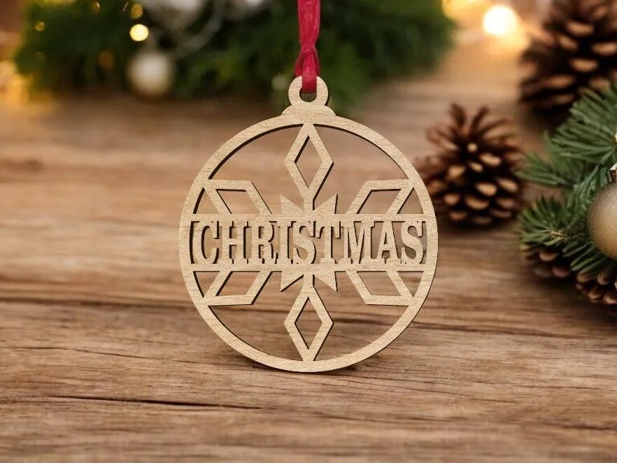 Σετ των 3 Intra απο ξύλο plywood 3mm-4mm πάχος – Εξατομικευμένο στρογγυλό μπιχλιμπίδι με νιφάδες χιονιού 15x20 cm INTRAVECTRY-MY545399