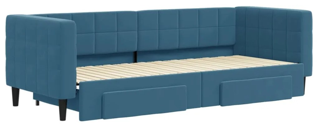 vidaXL Καναπές Κρεβάτι Συρόμενος Μπλε 80x200 εκ. Βελούδινος Συρτάρια
