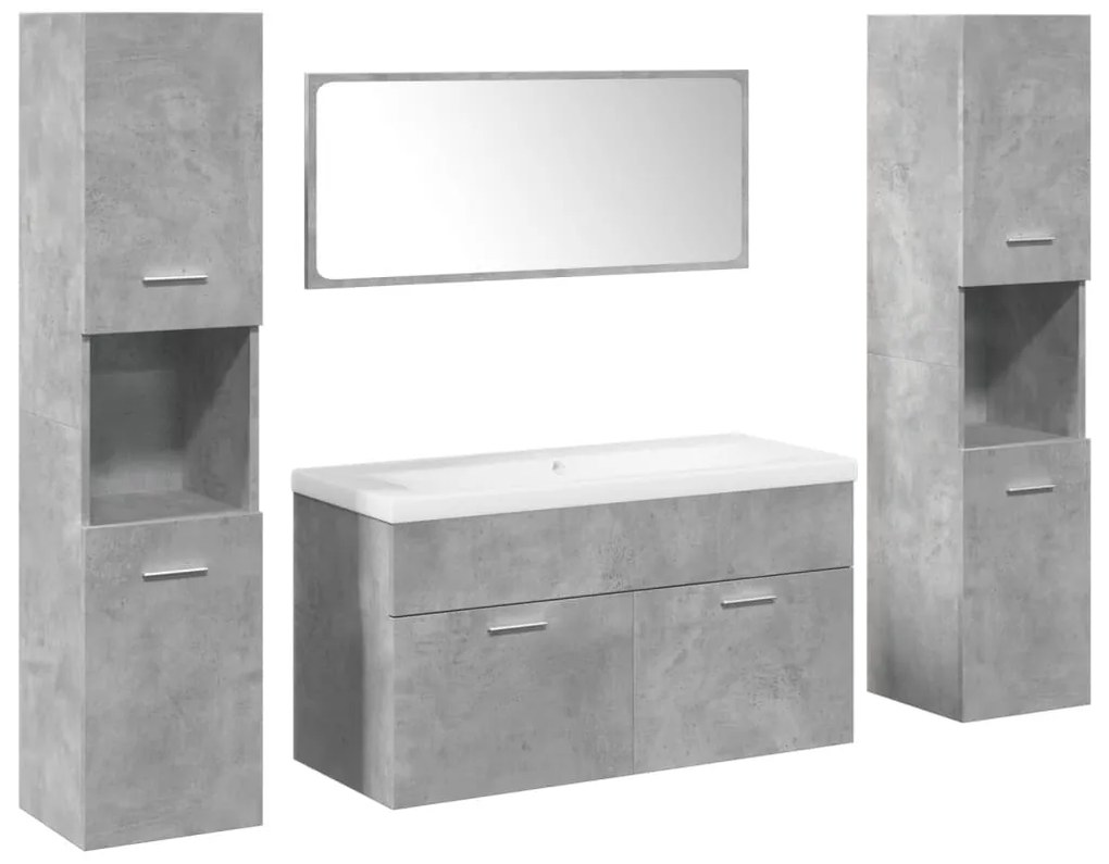 vidaXL Σετ Επίπλων Μπάνιου 5 Τεμαχίων Γκρι Σκυροδέματος από Επεξ. Ξύλο