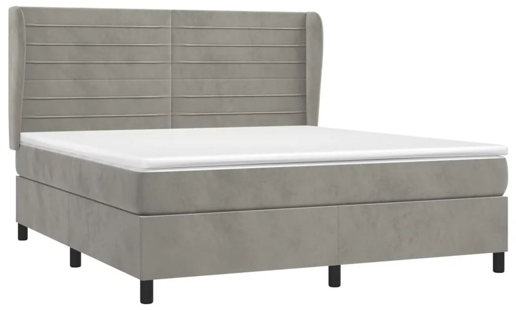 Κρεβάτι Boxspring με Στρώμα Ανοιχτό Γκρι 180x200 εκ. Βελούδινο - Γκρι