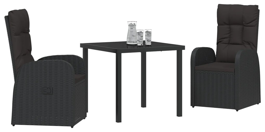 vidaXL Ανακλινόμενες καρέκλες κήπου 3 pcs Μαύρο 80 x 80 x 73 εκ