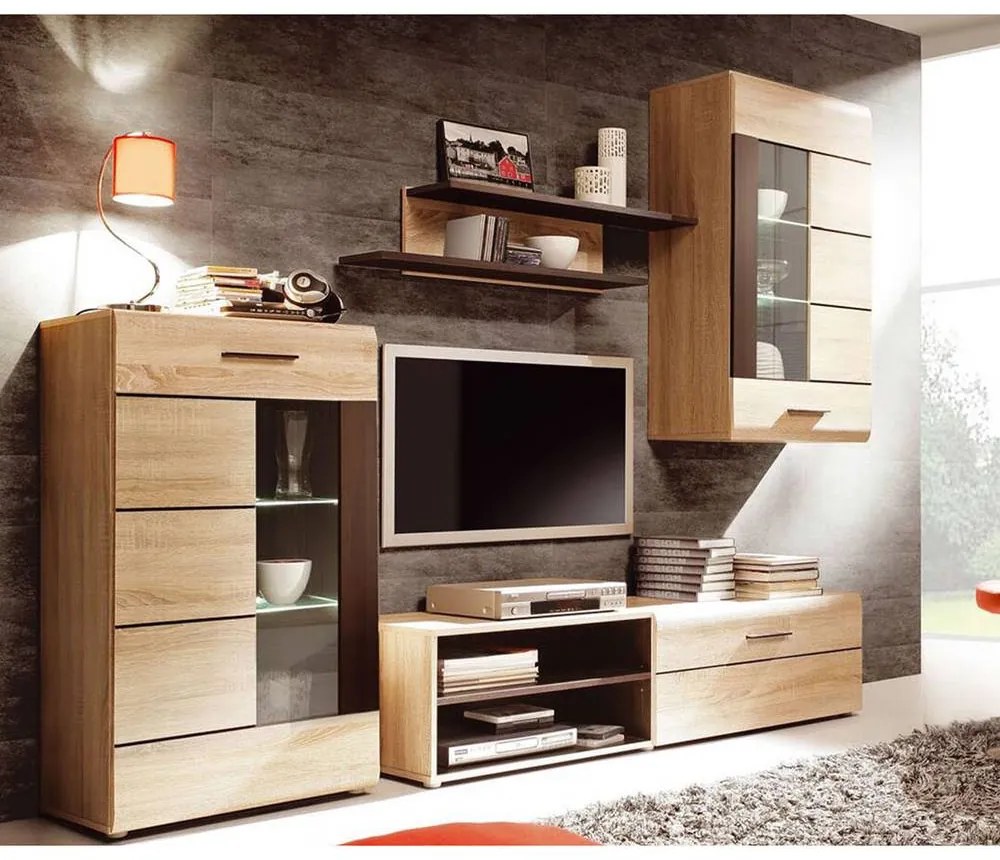 Σύνθεση Τηλεόρασης Solo 293x41x184cm Sonoma με Wenge MDF Καμπυλωτό τελείωμα - TO-SOLO - TO-SOLO