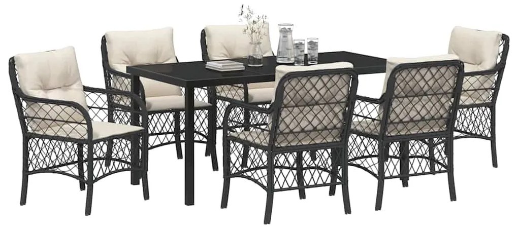 vidaXL Σέτ φαγητού για κήπο με μαξιλάρι 7 pcs Μαύρο Πολυ ράταν
