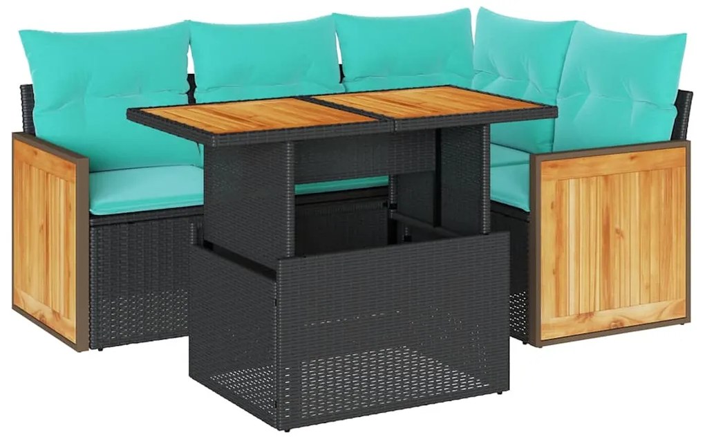 vidaXL Σετ Καναπέ Κήπου 5 Τεμαχίων Μαύρο Συνθετικό Ρατάν με Μαξιλάρια