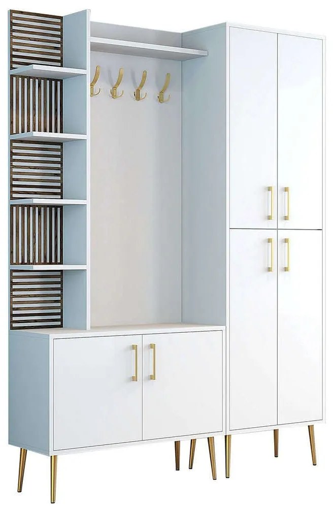 Έπιπλο Εισόδου Viyana 845HCT5525 150x35x202cm White-Gold Μοριοσανίδα, Μελαμίνη