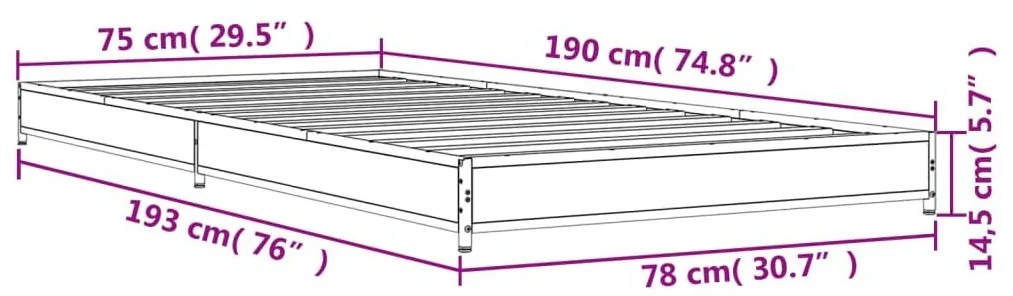 Πλαίσιο Κρεβατιού Καφέ Δρυς 75x190 εκ. Επεξ. Ξύλο &amp; Μέταλλο - Καφέ