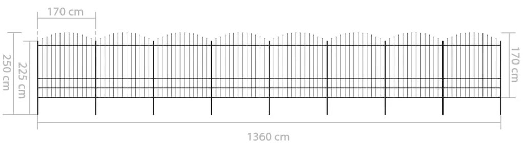 vidaXL Κάγκελα Περίφραξης με Λόγχες Μαύρα (1,75-2) x 13,6 μ. Ατσάλινα