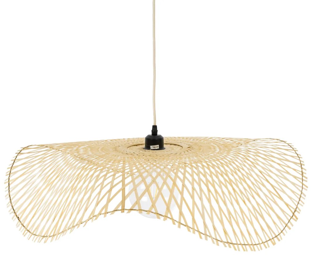 GloboStar® MELEMELE 01841 Boho Κρεμαστό Φωτιστικό Οροφής Μονόφωτο 1 x E27 AC220-240V IP20 - Φ75 x Υ10cm - Μπεζ Ξύλινο Μπαμπού Πλέγμα - 5 Χρόνια Εγγύηση