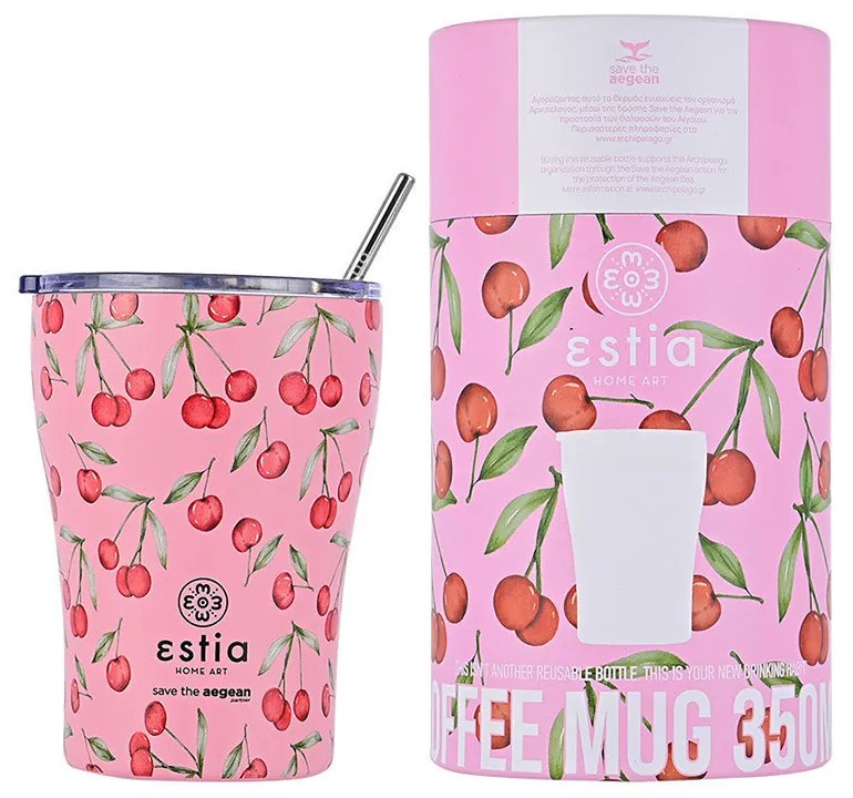 Θερμός με Καλαμάκι Coffee Mug Save The Aegean Cherry Rose 350ml