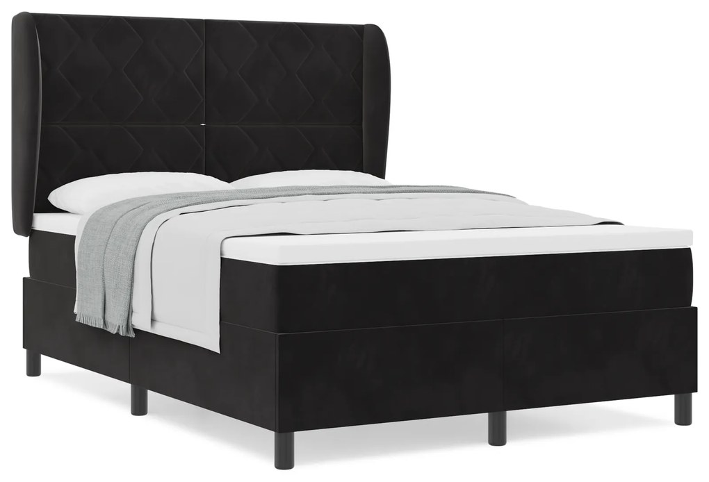 vidaXL Κρεβάτι Box Spring με Στρώμα Μαύρο 140x190 εκ Βελούδο