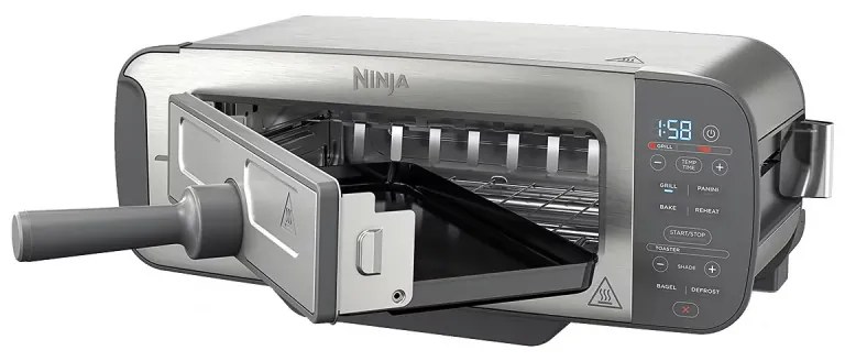 Τοστιέρα Ninja 3 σε 1 ST202EU, 2400W, 7 προγράμματα, έλεγχος θερμοκρασίας, ψησταριά, απόψυξη, αναθέρμανση, οριζόντια λειτουργία, ασημί