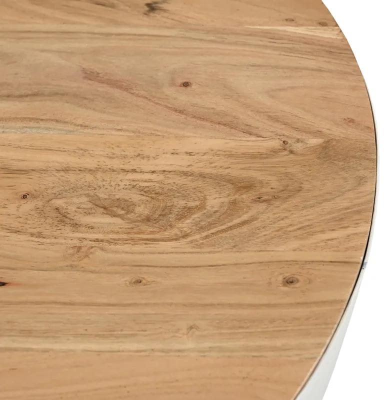 Τραπέζι σαλονιού Coffelty Inart λευκό μέταλλο-μασίφ ξύλο ακακίας Φ90x40εκ