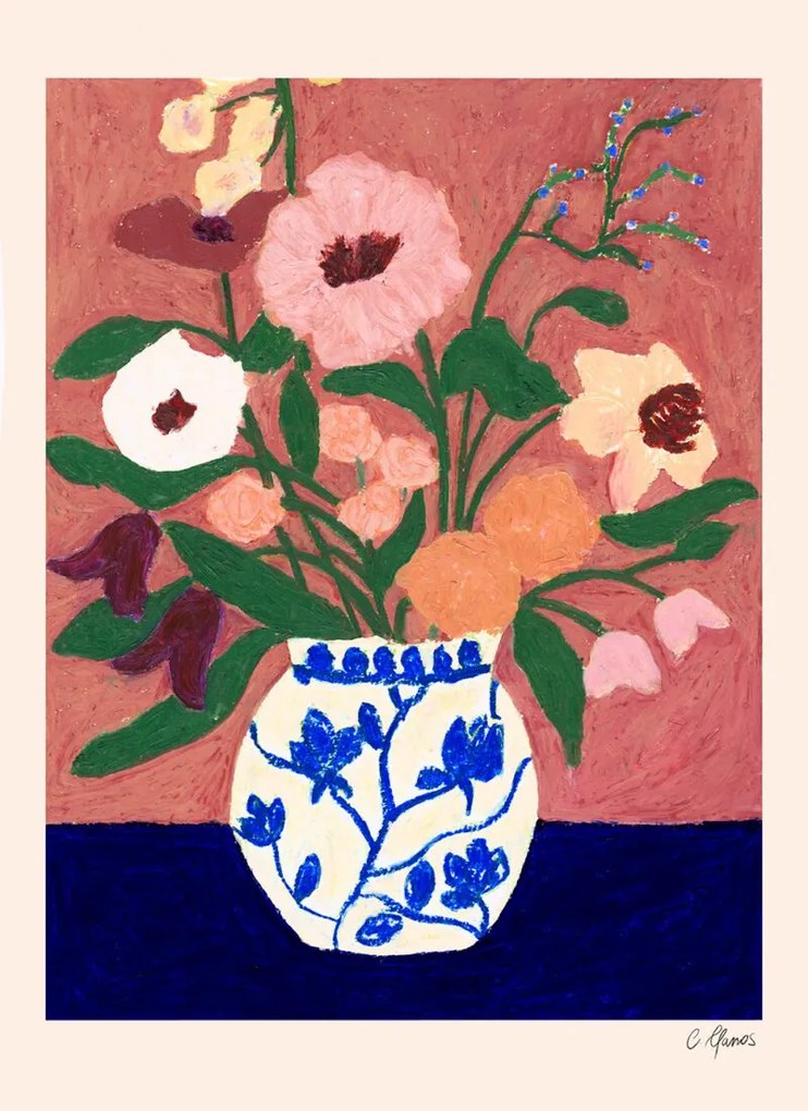 Πόστερ Flowers On Blue Table - Πολύχρωμο 30 x 40 cm THE POSTER CLUB