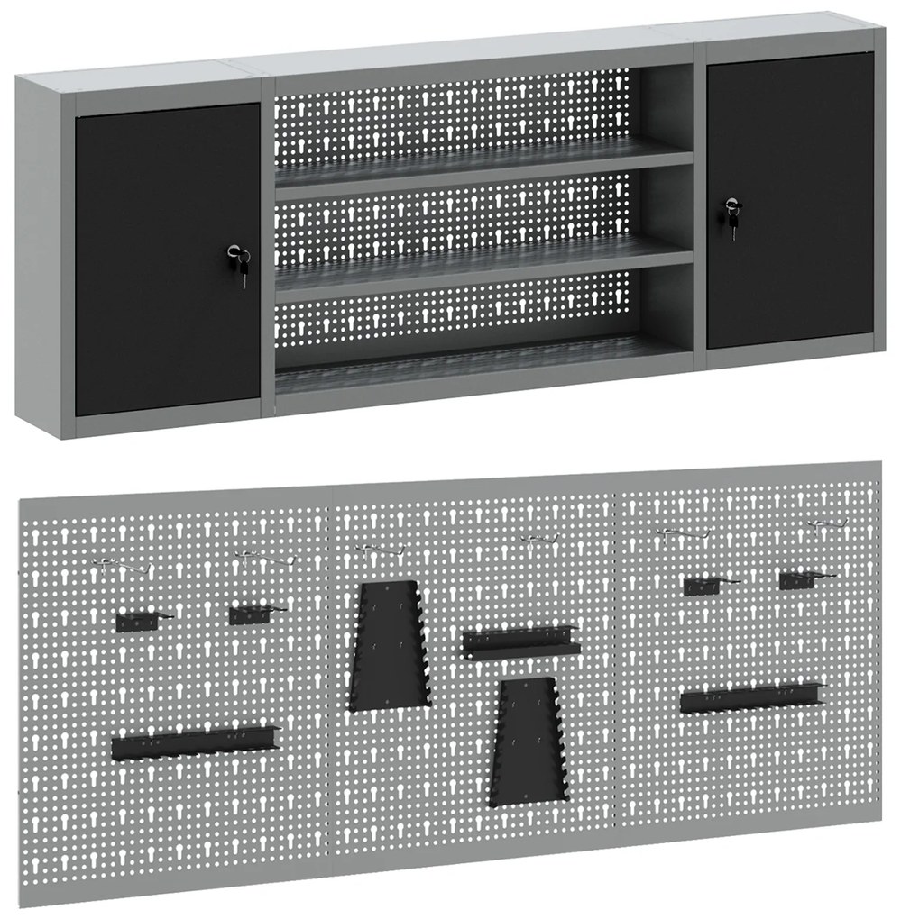 vidaXL Σετ Εργαλείων με 6 Τεμάχια και Πίνακα Pegboard Τοίχου Μαύρο Μέταλλο