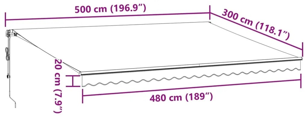 Τέντα Πτυσσόμενη Αυτόματη με LED Καφέ 500x300 εκ. - Καφέ