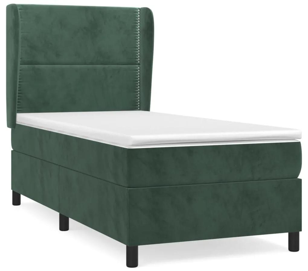 Κρεβάτι Boxspring με Στρώμα Σκούρο Πράσινο 90x190 εκ. Βελούδινο - Πράσινο