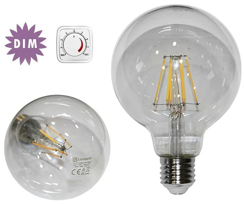 Adeleq Led Λάμπα Cog Globe Φ95 Διάφανο Ε27 8W Ντιμαριζόμενο Θερμό 13-2711008009