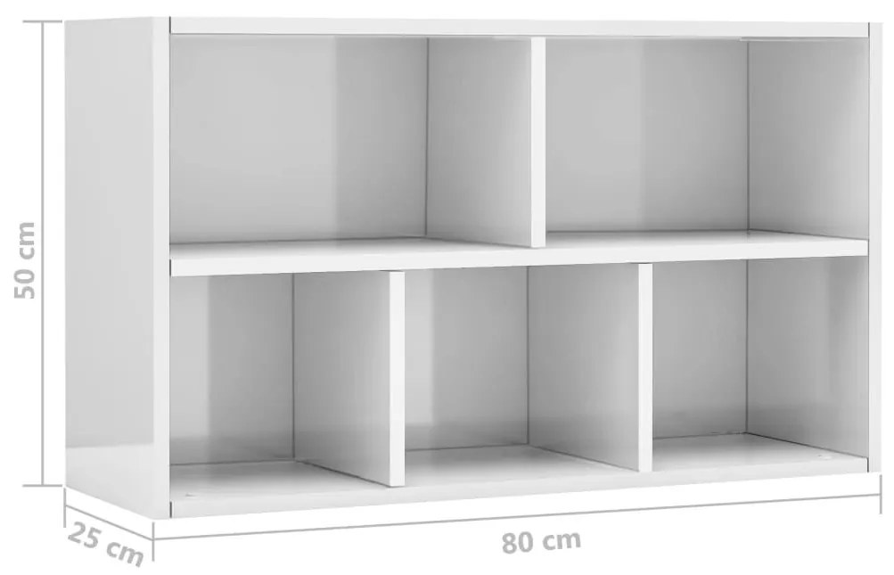 Ραφιέρα / Βιβλιοθήκη Γυαλιστερό Λευκό 50x25x80 εκ. Επεξ. Ξύλο - Λευκό