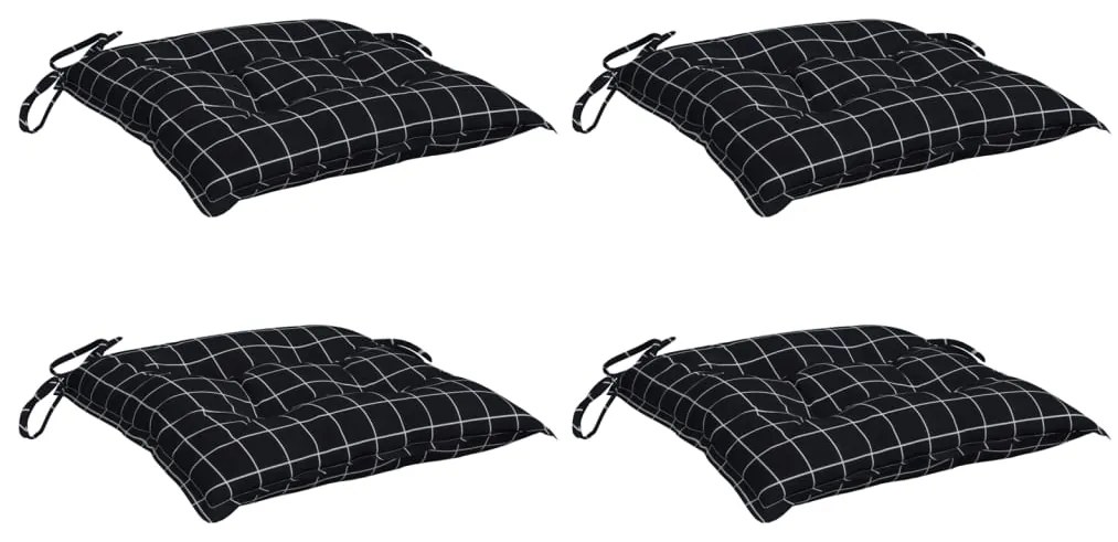 vidaXL Μαξιλάρια Καρέκλας 4 τεμ. Μαύρο Καρό 40 x 40 x 7 εκ. Υφασμάτινα