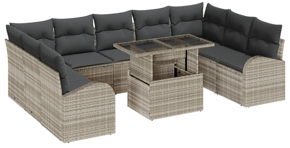 vidaXL 10 Piece Garden Sofa Set με Μαξιλάρια Ανοιχτό Γκρι Πολυ Ρατάν