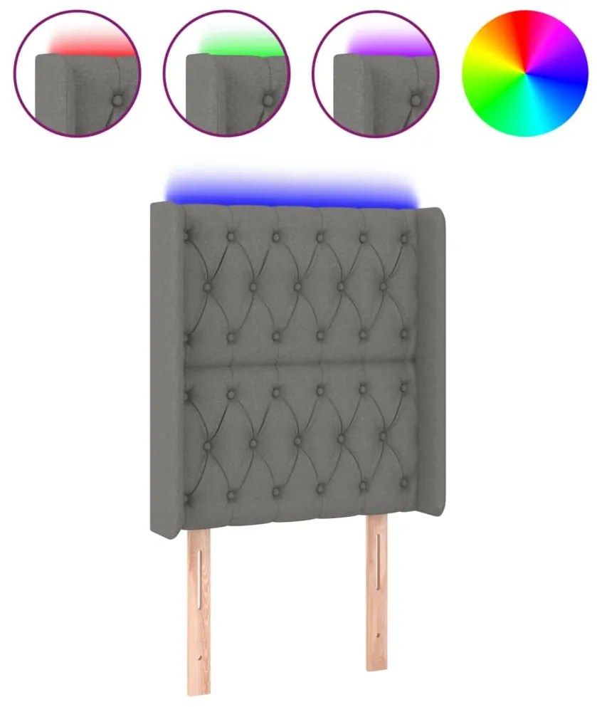 Κεφαλάρι Κρεβατιού LED Σκούρο Γκρι 83x16x118/128εκ. Υφασμάτινο 3124359