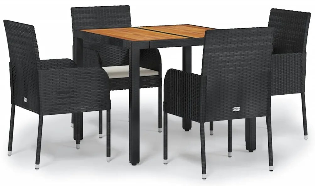 vidaXL Σετ Τραπεζαρίας Κήπου 5 Τεμαχίων Μαύρο Συνθ. Ρατάν με Μαξιλάρια